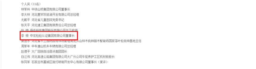 中宏集團(tuán)（CHIC）董事長(zhǎng)李根 被河北省人民政府授予河北省政府質(zhì)量獎(jiǎng)個(gè)人獎(jiǎng)
